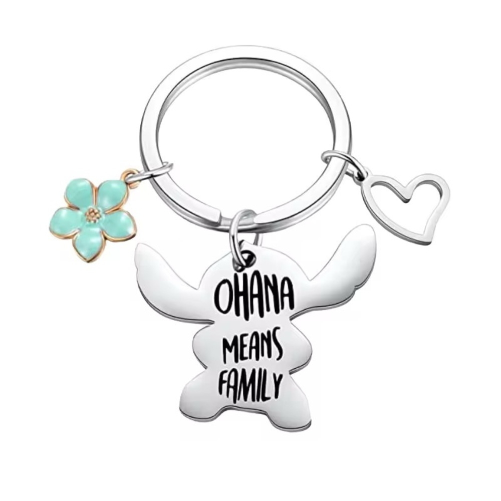 Ohana Means Family Keychain with Heart and Flower Charms
